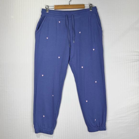 Rails Kingston Jogger Sweatpants Periwinkle Blue Pink Hearts Embroidery Size XL - Picture 1 of 6